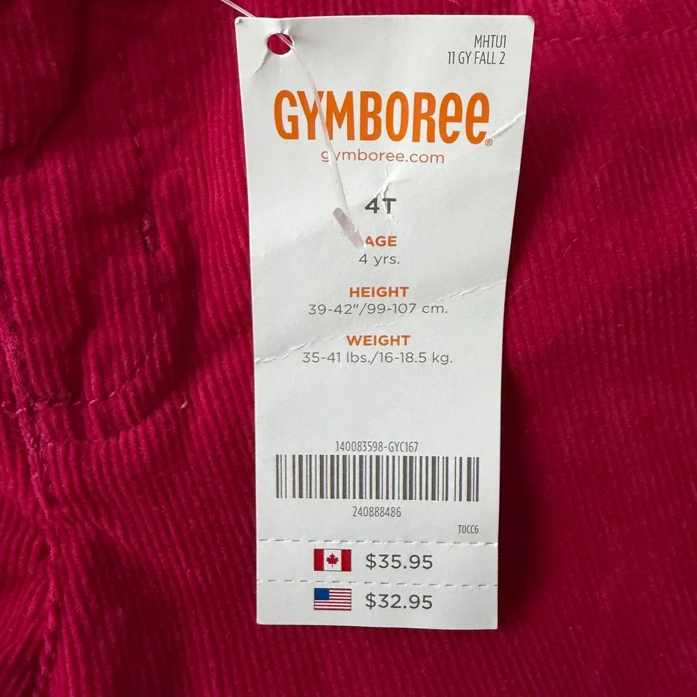 NEW Gymboree Girls Pink Corduroy Cotton Pants 4T Button Details - NWT